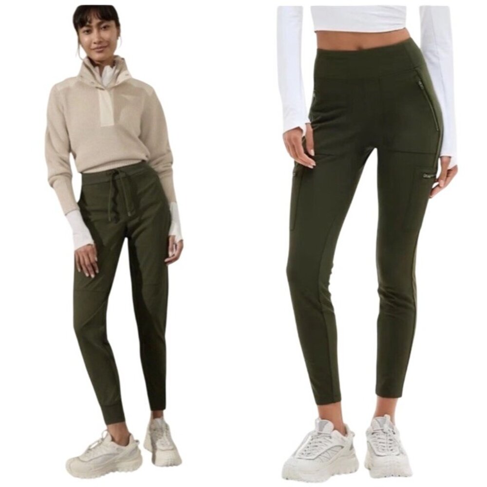 ATHLETA Women’s 4 Headlands Hybrid Trek Jogger Aspen Olive Hiking Warm Pants